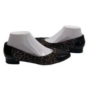 BeautiFeel Brown Leopard Print Black Patent Cap Toe Flats Size 39 Women’s